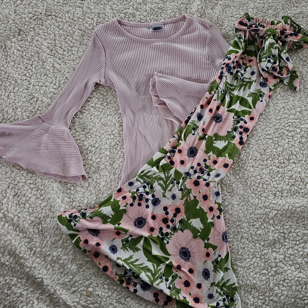 Floral Pink and Green Kids Dress